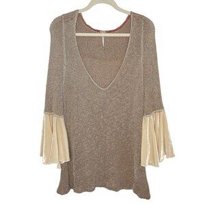 Free People Metallic Knit V-Neck Tunic With Velvet Bell Sleeves, S